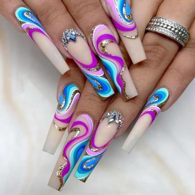 China Eco-friendly Non-Toxic glitter nail Hot Selling Multiple Colour Design Fashion Wholesale New Artificial Nail Press On Nail for sale