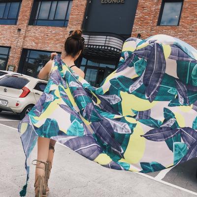 China Polyester Women Leaf Pattern Wraps Printed Hijabs 10pcs/lot Scarf Cotton Voile Tassel Scarf Shawls for sale