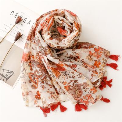 China Polyester 2022 Women Ombre Paisley Printed Pattern Tassel Scarf Cotton Voile Scarf Wraps Hijabs 10pcs/lot for sale