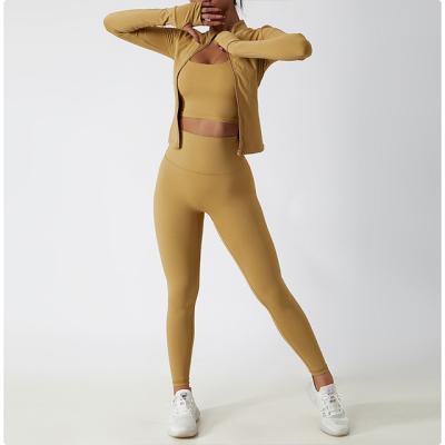 China Sweat-Wicking Zipper solid color long crop and leggings fitness set gym long sleeve top tracksuit long sleeve yoga sleeve for sale