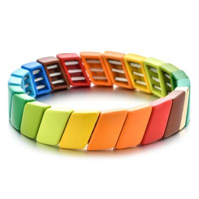 China Wholesale BOHEMIA Rainbow Enamel Tile Bracelets For Women Summer Beach Handmade Bracelets Multicolor Jewelry for sale