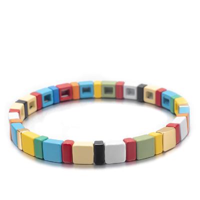 China New Bohemia Colorful BOHEMIA Tile Enamel Alloy Baking Varnish Stretch Enamel Stackable Bracelet for sale