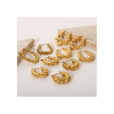 China Vintage Chunky Twist Hoop Earrings Stud 18K Gold Plated Stainless Steel Statement Hoop Earring Jewelry Sets For Women Jewelry Earrings for sale