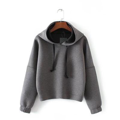 China Sudadera con capucha cosechada deporte gris de la camiseta de la mujer del otoño del color de Slolid de la tela escocesa en venta