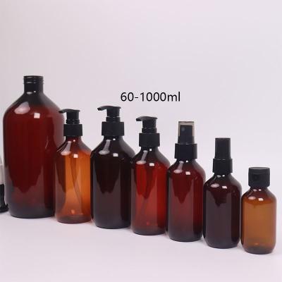China Cosmetic Shampoo 250ml 600ml Pet Black Pump 300ml 100ml Clear Amber Round Boston Plastic Bottle for sale