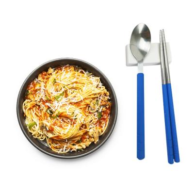 China Disposable Hot Selling Blue Chopstick and Spoon Set Portable Stainless Steel Spoon Chopsticks Kitchen Tableware Set for Daily Meals for sale