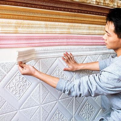 China Waterproof+ECO-Friendly Hot sale Foam baseboard Home Decor Self-adhesive Baseboard DIY Wall Waistline Sticker Foot Line 3D Pattern Border Baseboard for sale