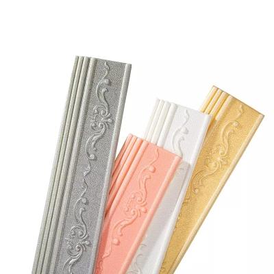 China Waterproof+ECO-Friendly Home Decor Self-adhesive Baseboard DIY Wall Waistline Sticker Foot Line 3D Pattern Wallpaper Border Baseboard Foam for sale