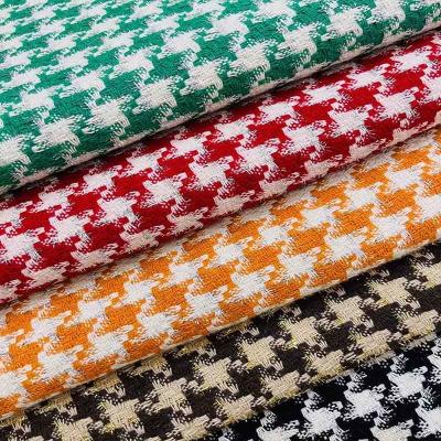 중국 폴리 에스터 샤이너 뜨개질 Houndstooth 정장 트위드 울 원단 재고 판매용