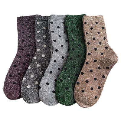 China Luxury Dots Metallic Yarn Viable For Custom Hot Teen Socks Women Girls Tube Socks for sale