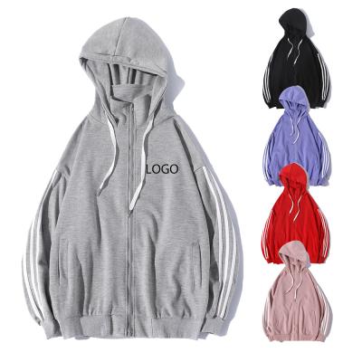 China 2021 new Anti-wrinkle fashion hoodies for unisex three bar sleeve cotton hoodie custom design zipper hoodie for sale