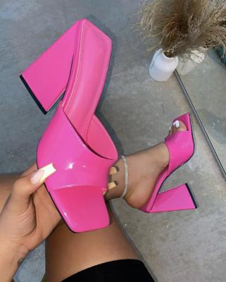 China Fashion Trend Square Toe Triangle With Thick High Heeled Slippers Heeled Women High Heeled Sandals for sale