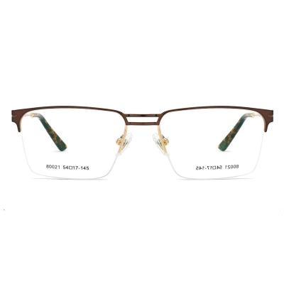 China Cheap Optical Frames Men's Half Frame Metal Eyeglass Frame Fashion Vintage Natural Eyeglass Frame for sale