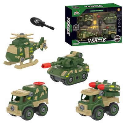 China Toy Manufacturer direct diecast disassembly military vehicle children play boy DIY nut set disassembly construction truck jigsaw toy for sale