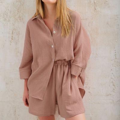 China QUICK DRY Wholesale Plain Breathable Lounge Wear Oversize Turn-down Collar Pajama Workout Loungewear Suits shorts suit for women for sale