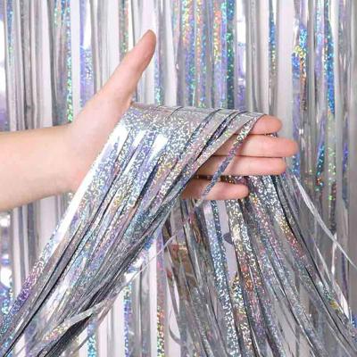 China Christmas Diwali Silver Metallic Fringe 3*6m Laser Foil Curtain for sale
