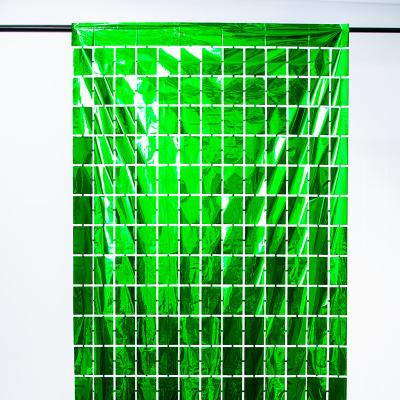 China Silk Grid Metallic Fringe Backdrop 2m Curtain Foil Square Customizable for sale