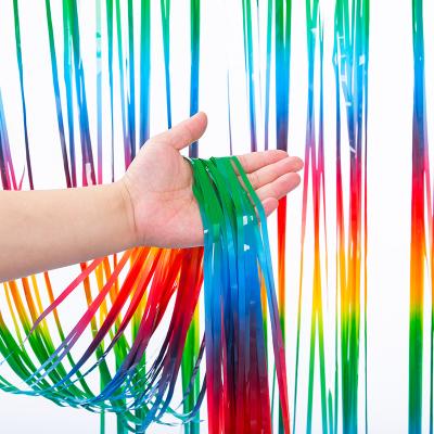China Mildew Resistant Colorful Fringe Backdrop 1mx2m Rainbow Tinsel Curtain for sale