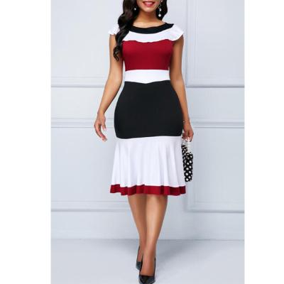 China 2022 Summer Anti-Static Sleeveless Ruffles Color Block Elegant Bodycon Women's Party Mermaid Dresses for sale