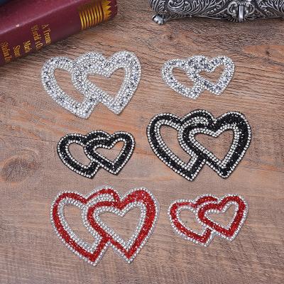 China Heart Shaped Fix 3D Applique Hot Patch Rhinestone Iron On Patches Heat Transfers Custom 3D Bling Patch For Clothes for sale