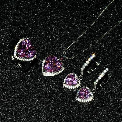 China Never Allergic And Lose To Fade Pink Zircon Heart Jewelry 18k Silver Plated Pendant Set for sale