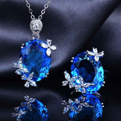 China Never Allergic And Lose To Fade Oval Sapphire Cubic Zirconia Pendant Necklace Jewelry Set Wholesale for sale