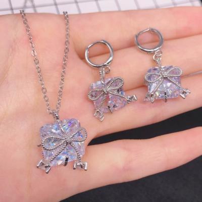 China Never Allergic And Lose To Fade Clear Zirconia Bow Earring Necklace Crystal Jewelry Set for sale