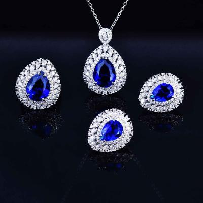China Never allergic and lose to fade fashion zircon water-drop sapphire jewelry set for women for sale
