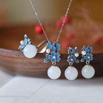 China Never Allergic And Lose To Fade Silver Plated Flower Jade Womens Pendant Jewelry Set for sale