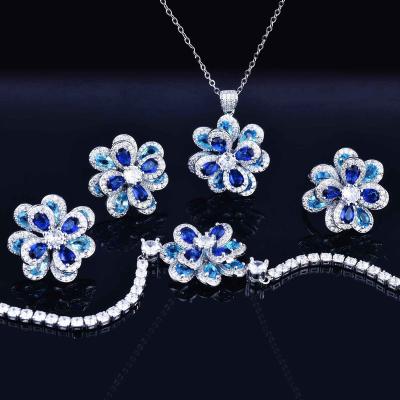China Never allergic and lose to fade Dubai Jewelry Sets Jewelry Sapphire Flower Zirconia Pendant Jewelry Set for sale