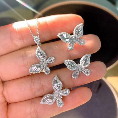 China Never Allergic And Lose To Fade Clear Crystal Zircon Butterfly Earring Sets For Women Jewelry for sale
