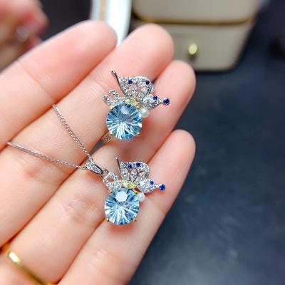 China Never Allergic And Lose To Fade Designer Jewelry Sets Baby Blue Butterfly Jewelry Set For Women for sale