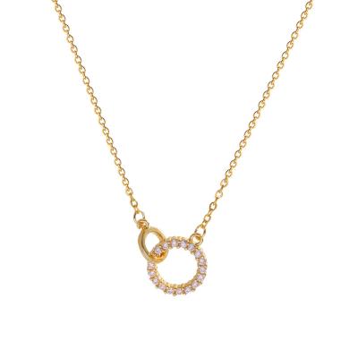 China Never Allergic And Lose To Fade Necklace 18k Double Ring Stainless Steel Gold Plated Crystal Choker Necklace for sale