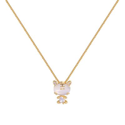 China Never Allergic And Lose To Fade Cat Necklace 18k Gold Plated Cute Tiger Necklace Pendant For Women for sale
