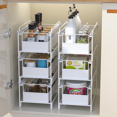 China Single Tending Stackable Multilayer Stored Kitchen Under Sink Cabinet Bath Organizer With Sliding Storage Drawer for sale
