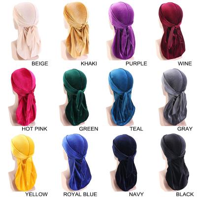 China Decorate Private Men Women Long Velvet Bandana Doo Hat Durag Long Tail Headwrap Chemo Hat Solid Color Breathable Headwear Unisex for sale