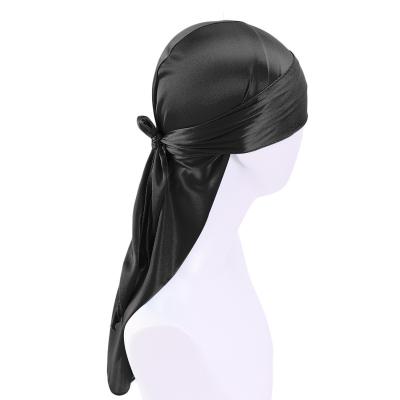 China Decorate New Arrival Headwrap Hat Long Tails Breathable Doo Durag Chemo Hap Hair Accessories Silky Headscarf Bandana Turban Hat Wigs for sale