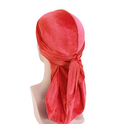 China Decorate Hot Selling Breathable Headwap Headwear Solid Color Long Velvet Bandana Hat Doo Durag Long Tail Headwrap Chemo Hat Breathable Hood for sale