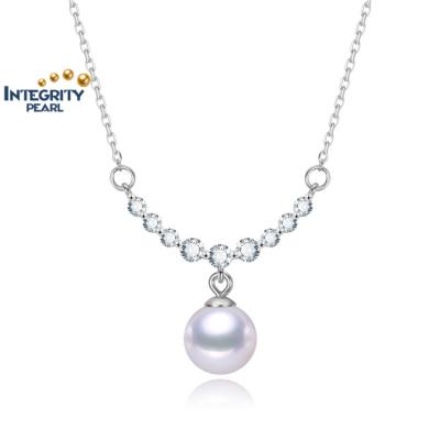 China Real 925 Sterling Silver 18 Inches Genuine Freshwater Round Chain New Design Trendy Pearl Smiling Pendant Necklace for sale