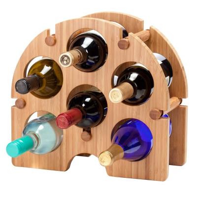 China Sustainable Bamboo Arch Wine Rack, 6 Bottle Solid Bamboo Wine Holder Display Shelves, Wobble-Free for sale