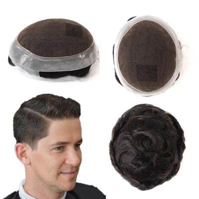 China Mens Toupee Human Hair Replacement System French Lace Poly Skin Hairpieces #1B Australia for sale