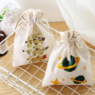 China Fashion Eco Friendly Reusable Logo Small Tote Drawstring Cotton Canvas Recyclable Custom Bag for sale