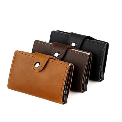 China Fashion Genuine Leather RFID Blocking Card Holder Wallet Vintage Leather Credit Cards Real Pinch Accept Custom Logo Packaging for sale