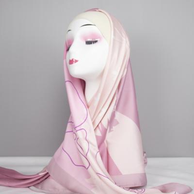 China 2021 Hot Selling Fashion 140 x 140 Cm Printed Satin Bawal Square Hijab Tudung Bawal for sale