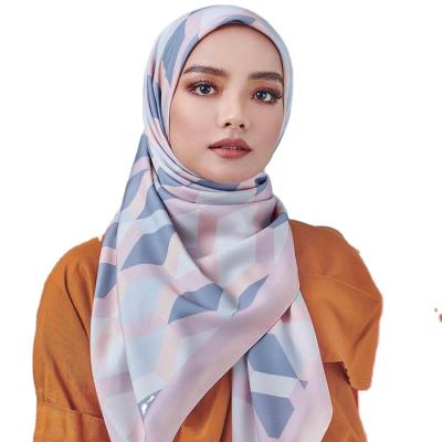 China Fashion design malaysia custom printed silk scarf tudung printed matte silk satin hijab shawl for sale