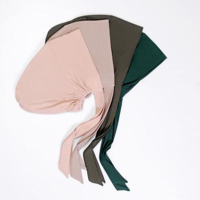 China Fashion Muslim Women's Soft Tank Top Striped Satin Scarf Under Tank Top High Quality Cotton Inner Hat Hijab for sale