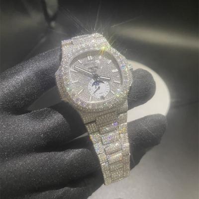 China Auto Date Factory wholesale High-end Luxury Bling VVS Moissanite Iced out Stainless Steel Mechanical Watch for sale