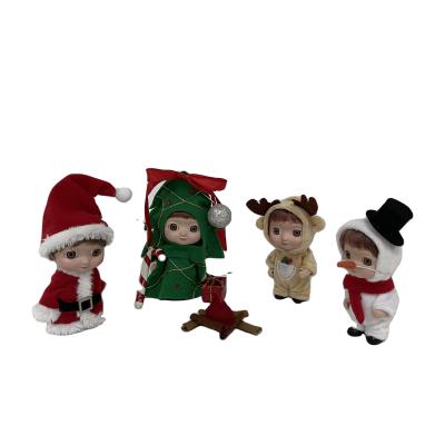China Cartoon Toy Christmas Decoration Porcelain Body Doll Elf Figurine Ornaments Handmade Christmas Santa Snowman Home Decorations for sale