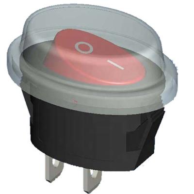China IP65 Red Waterproof Oval Button Rocker Switch 2 Pin / Terminal 6A 250V With Plastic Cover / Cap HS8-T1-6-01Q100-BR 03(001) for sale