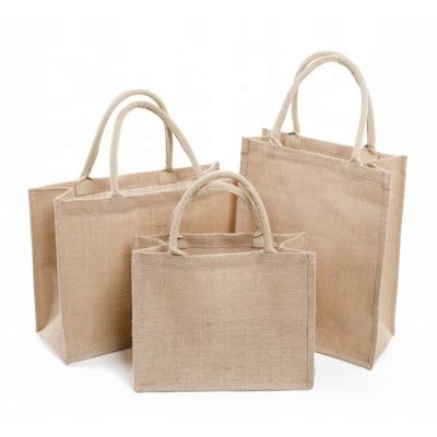 China 100% Eco-Friendly Jute Beach Totes Carry Bag Reusable Grocery Bag Burlap Pouch Custom Printed Promotional Instock Jute With Handle for sale